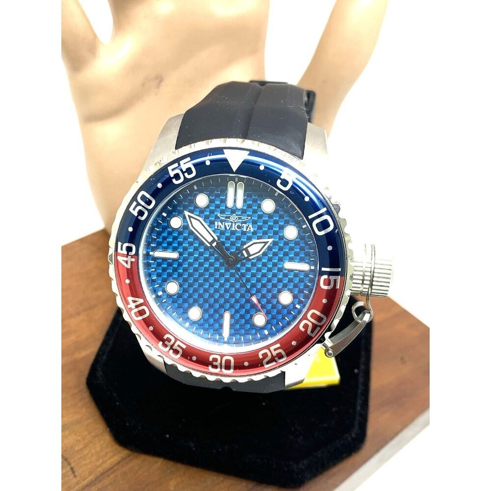 Invicta Mens Watch 35658 Pro Diver Quartz Blue Dial Pepsi Bezel Rubber Band 50mm